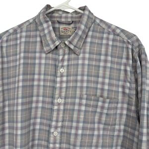 Faherty Brand Movement Shirt Mens Large Grey Blue Plaid Long Sleeve Button Down